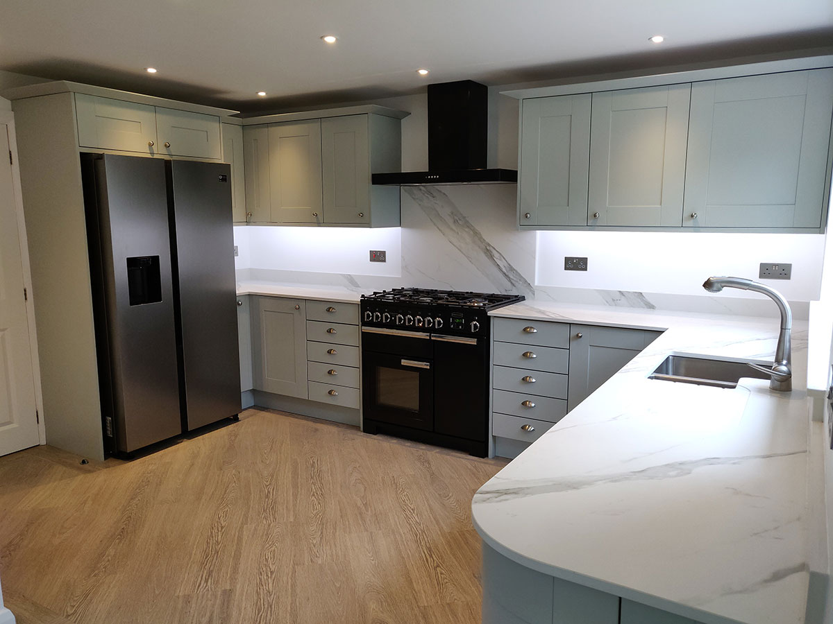 New gey Kitchen with granite worktops, fitted in Congleton Chesire
