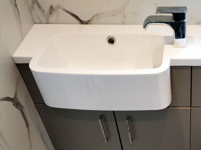 Cheshire Life Kitchens perfect fitting of vanity sink.