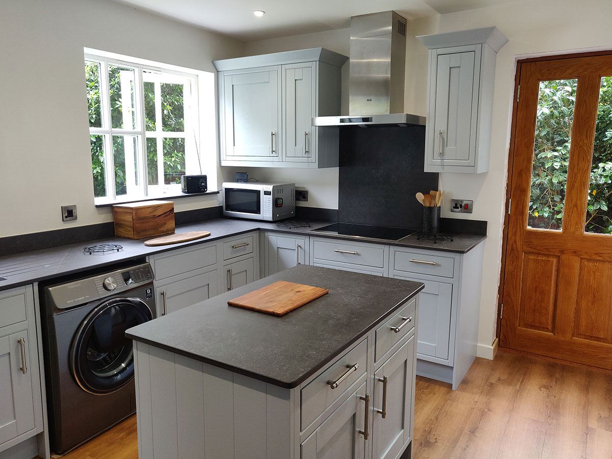 NEw island with dark granite worktop in congleton cheshire